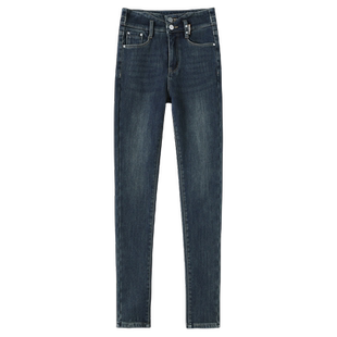 复古蓝牛仔裤女小脚裤高腰紧身2024年春秋新款修身高个子加长裤子