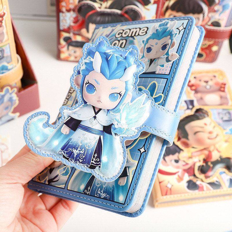 哪吒高颜值手彩色 笔记本火焰小吒本内页正版子卡通皮面磁扣账本