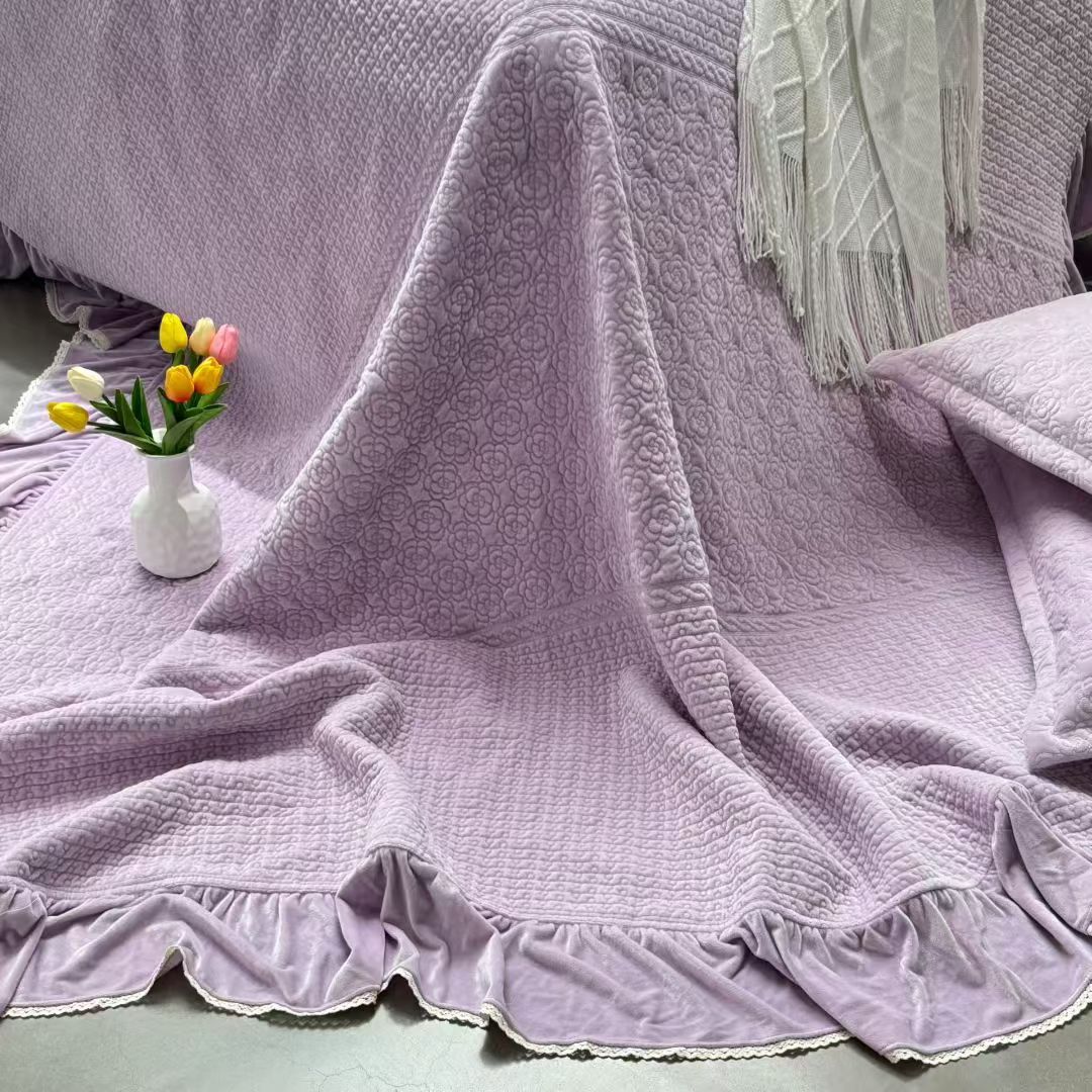 大尺寸婴儿绒床裙床盖三件套2.5x2.7