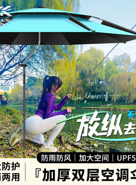 钓伞大钓伞2024新款钓鱼伞双层加厚黑胶防晒抗风防暴雨伞垂钓遮阳