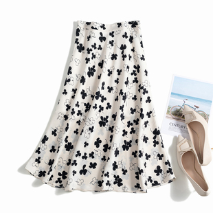 复古像花儿一样绽放，立体裁剪，优雅印花半身裙女夏季伞裙A字裙
