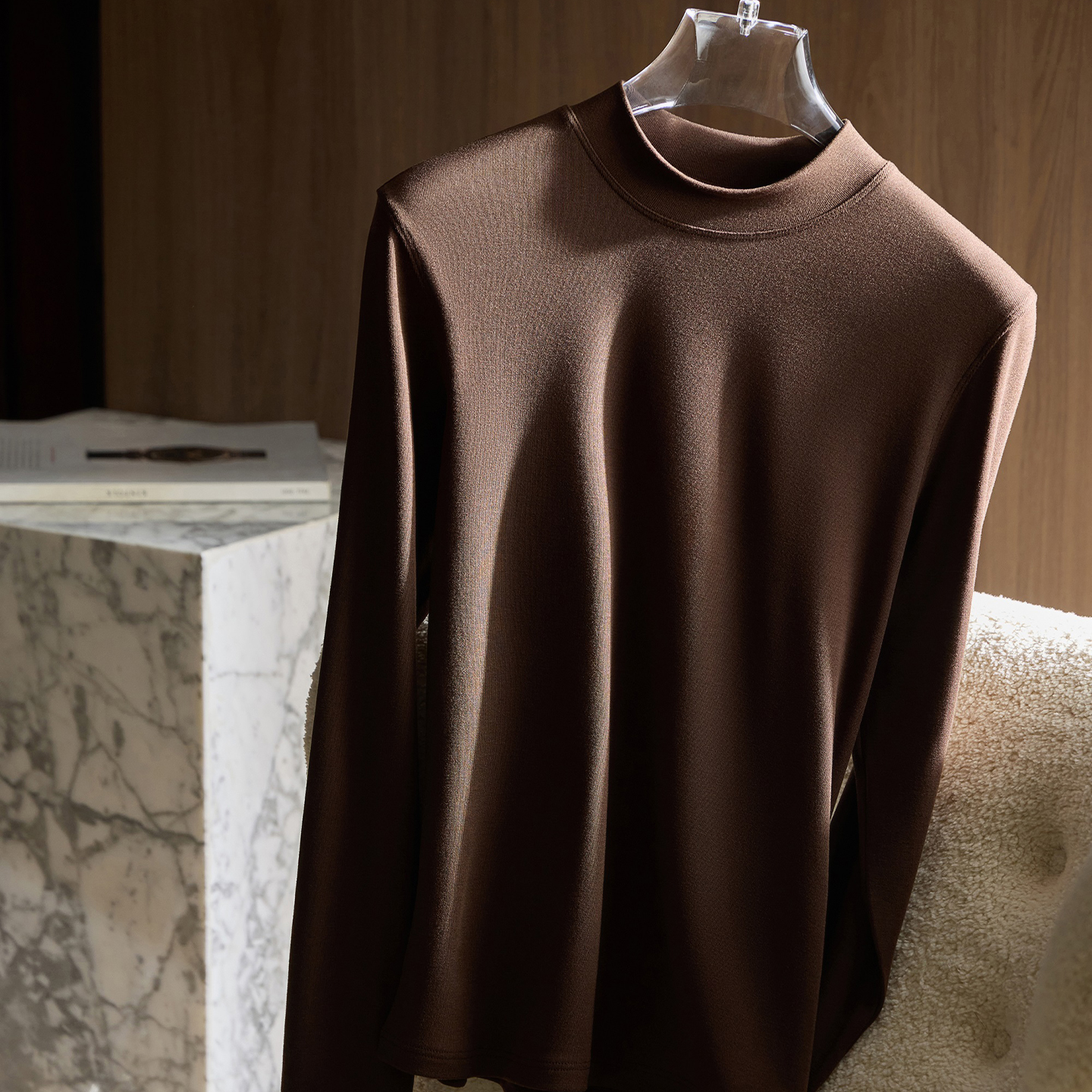 含山羊绒半高领长袖百搭T恤