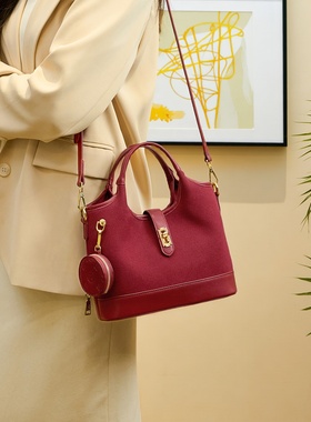 高级感斜挎包复古通勤托特包hobo包包女士2026新款红色手提单肩包