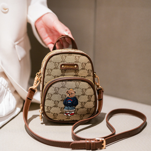 原创小熊帆布手机包高级感撞色单肩斜挎包时尚 2025新款 百搭小包包