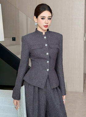 2025秋冬装新款女装单排扣立领修身显瘦上衣时尚洋气中山装35364