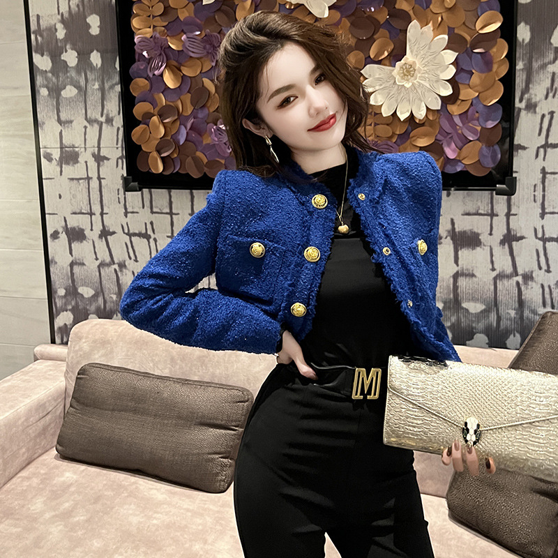 2025秋装新款女装时尚小洋装短款上衣修身小香风粗花呢外套女