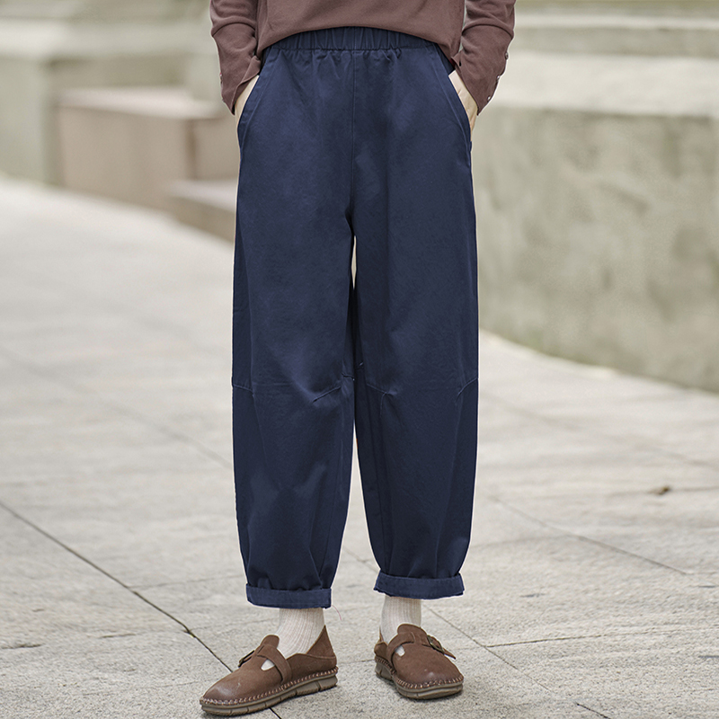 简约日系裤子女春秋加厚九分气球裤 高密棉宽松休闲裤小个子穿搭