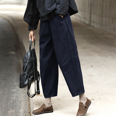 松紧腰复古九分加绒休闲裤