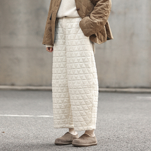 小个子休闲裤 麻意 女宽松九分萝卜裤 日系保暖阔腿裤 绗缝夹棉棉裤