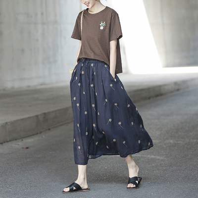 文艺复古小碎花半身裙双层