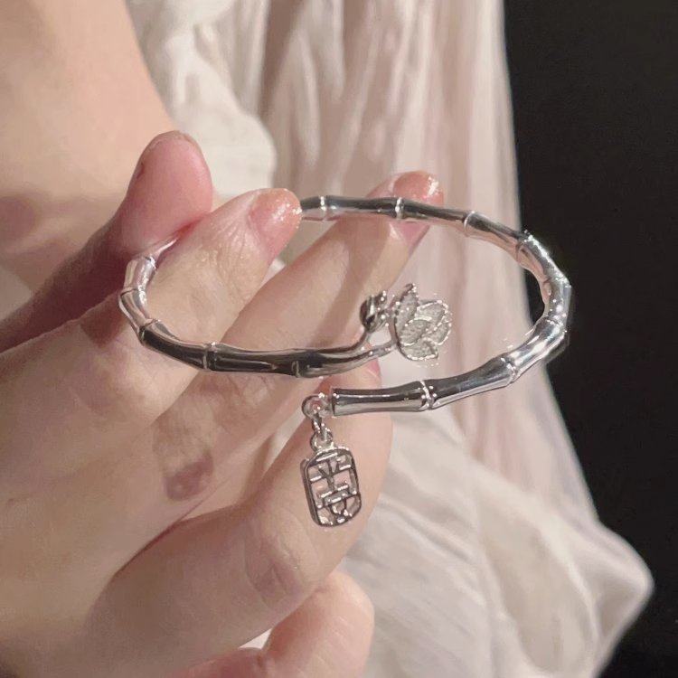 楚噢CHUO足银9999竹节莲花平安传承手镯子手环女士开口新中式纯银,饰品/流行首饰/时尚饰品新,银饰手镯,淘宝优惠券,粉丝福利购,淘宝优惠卷