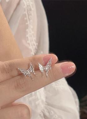 楚噢CHUO纯银S925银粉钻蝴蝶耳钉小众轻奢气质闺蜜女生日礼物热销