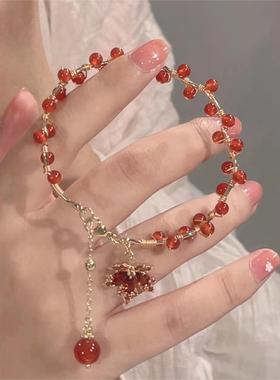 楚噢CHUO枫叶红玛瑙手镯手环手链可调节闺蜜女新款个性小众设计感