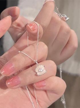 楚噢CHUO纯银S925银珍珠贝壳项链时尚简约小众甜美女生日礼物闺蜜