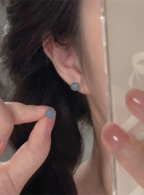 楚噢CHUO足银999海蓝宝耳钉耳骨钉纯银简约气质百搭甜美小众新款