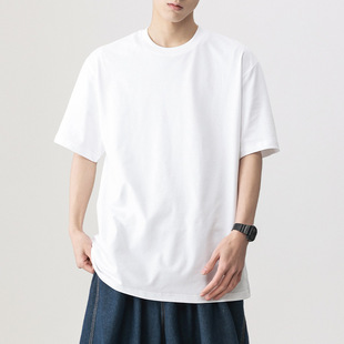 宽松休闲上衣男女情侣打底基础色小白T 新款 230g纯棉短袖 T恤男夏季