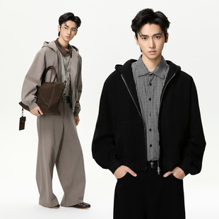 MTLCLOTHES男装|个性拼接logo连帽短款外套纯色简约风长裤套装潮