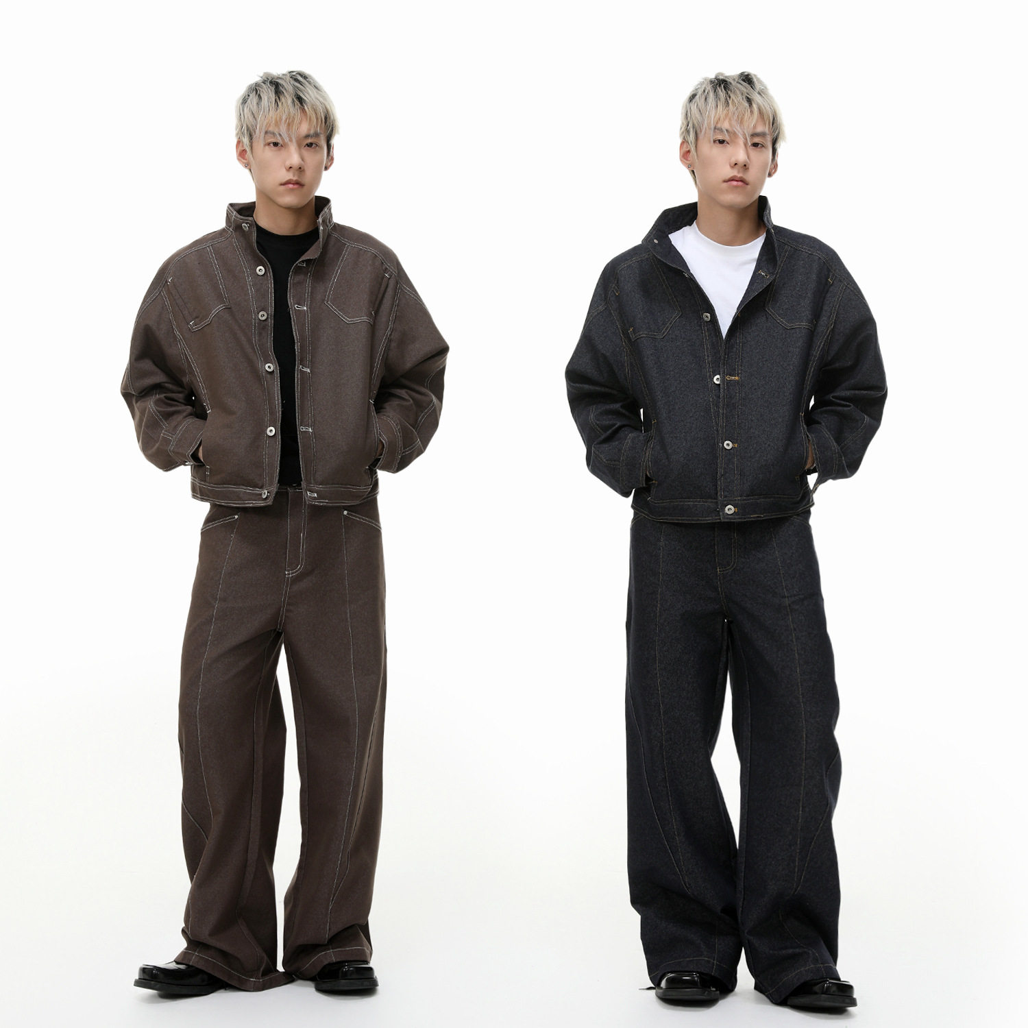 mtlclothes男装| 老钱风套装穿搭韩系明线感设计痞帅牛仔外套