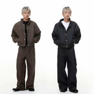 mtlclothes男装| 老钱风套装穿搭韩系明线感设计痞帅牛仔外套
