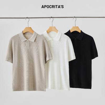 apo男装|跨境针织短袖polo衫男感百搭商务休闲翻领上衣马球衫