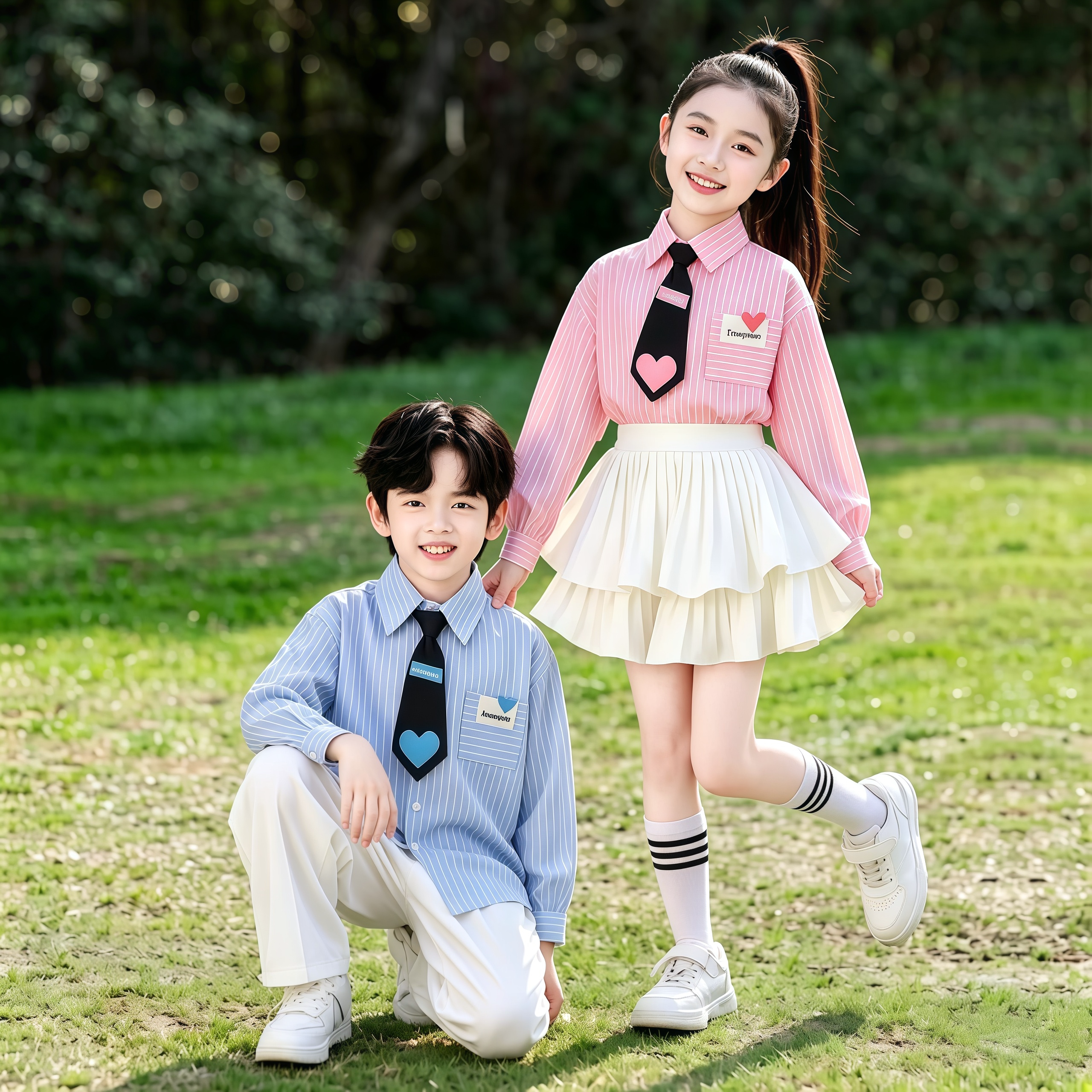 儿童幼儿园园服大班毕业典礼服装主持人白连衣裙公主裙合唱演出服