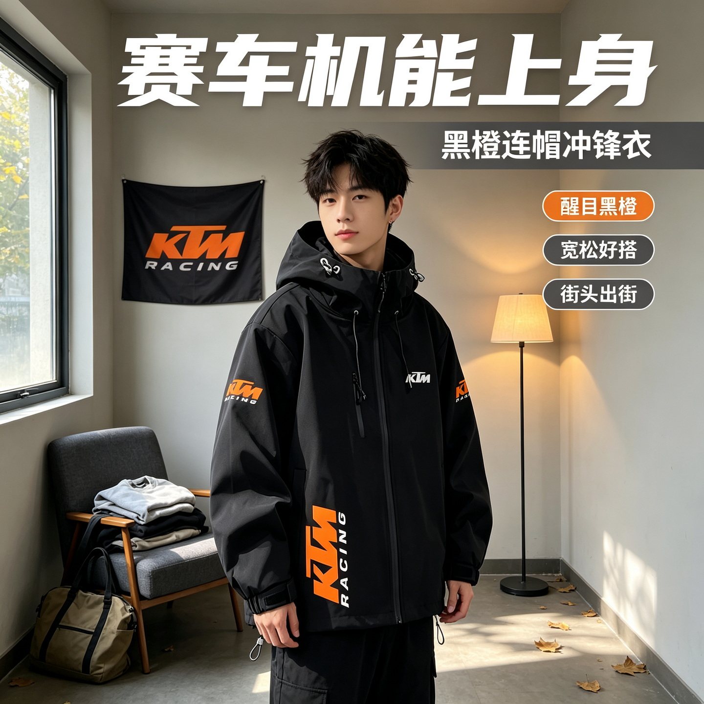 连帽秋冬新款宽松防风冲锋衣
