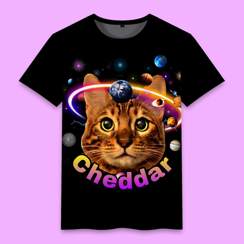 可爱猫咪图案个性潮流印花夏季新款衣服潮男女生青少年短袖t恤衫