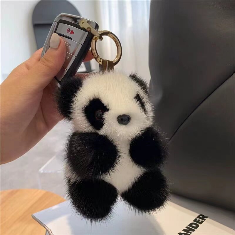 可爱小熊猫真水貂毛钥匙扣包挂件