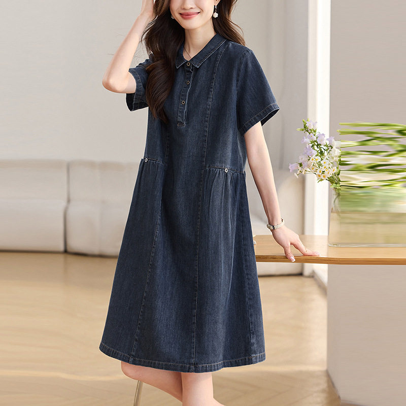牛仔连衣裙女夏季2025新款胖MM大码宽松显瘦洋气减龄遮肚休闲裙子