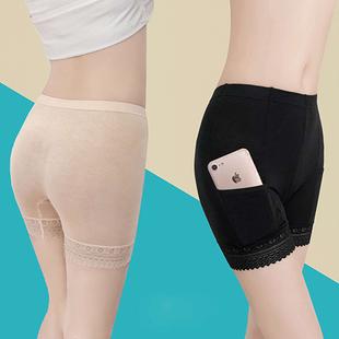 防走光女夏季 短裤 纯棉不卷边薄款 防盗打底裤 保险内裤 带口袋安全裤