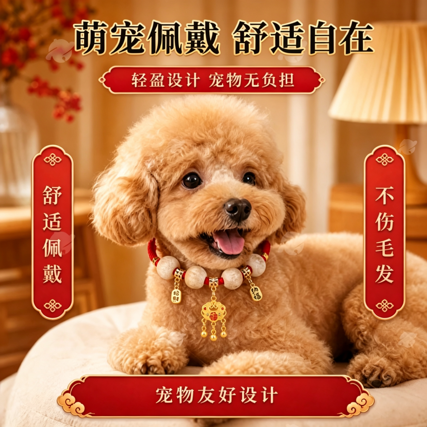 中式香樟木平安锁猫狗项圈驱蚊