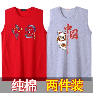 運(yùn)動(dòng)圓領(lǐng)坎肩打底男汗背心馬甲 純棉背心T恤健身跨欄無(wú)袖 2件男士