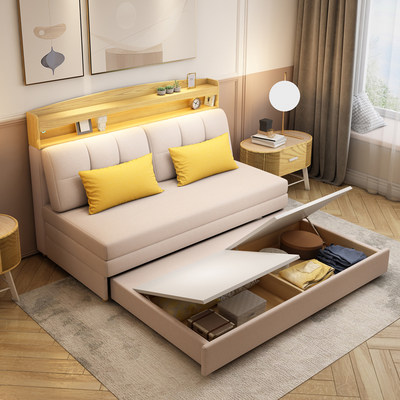 科发厅技布北沙床用储物多功能可欧折叠客户型双人两小实木沙发