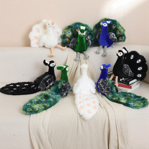 跨境仿真动物园绿孔雀公仔毛绒玩具开屏孔雀玩偶摆件儿童生日礼物
