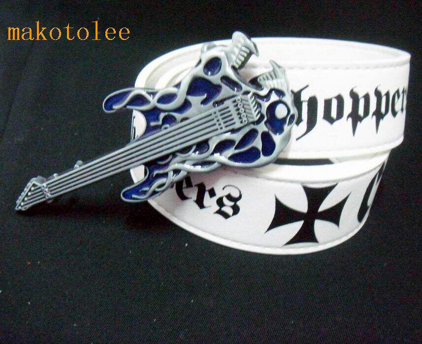 KOREAN VERSION PERSONALITY MENS BELT TREND BELT TEEN WHITE SKULL PUNK GUITAR NON-MAINSTREAM TROUSER BELT