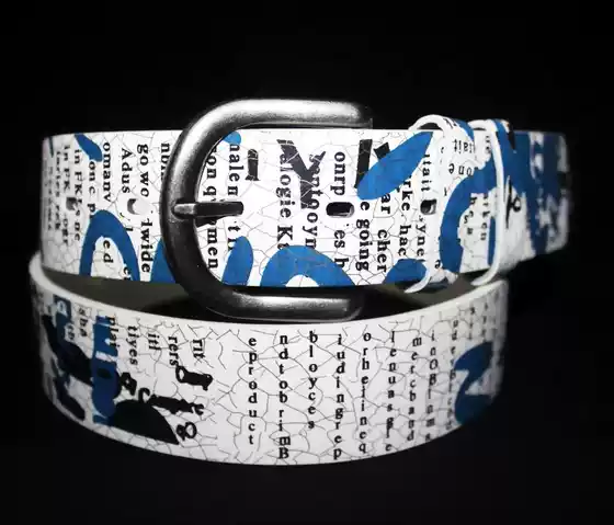 Versatile Men's Belt, Stylish Casual Men's Leather Belt, Korean Style Trendy Letter Graffiti Buckle Belt, Punk Retro Blue