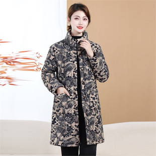 妈妈单件睡衣冬加厚上衣中长款棉袄中老年女士立领加绒棉衣家居服