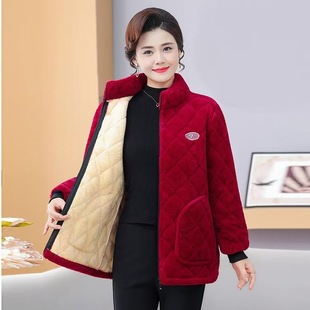 中老年妈妈上半身睡衣单件加绒保暖棉袄女士冬季居家服可外穿拉链