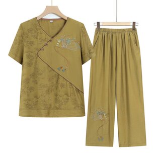 睡衣女款高级感2025新款夏套装中年妈妈棉麻亚麻家居服复古风薄款