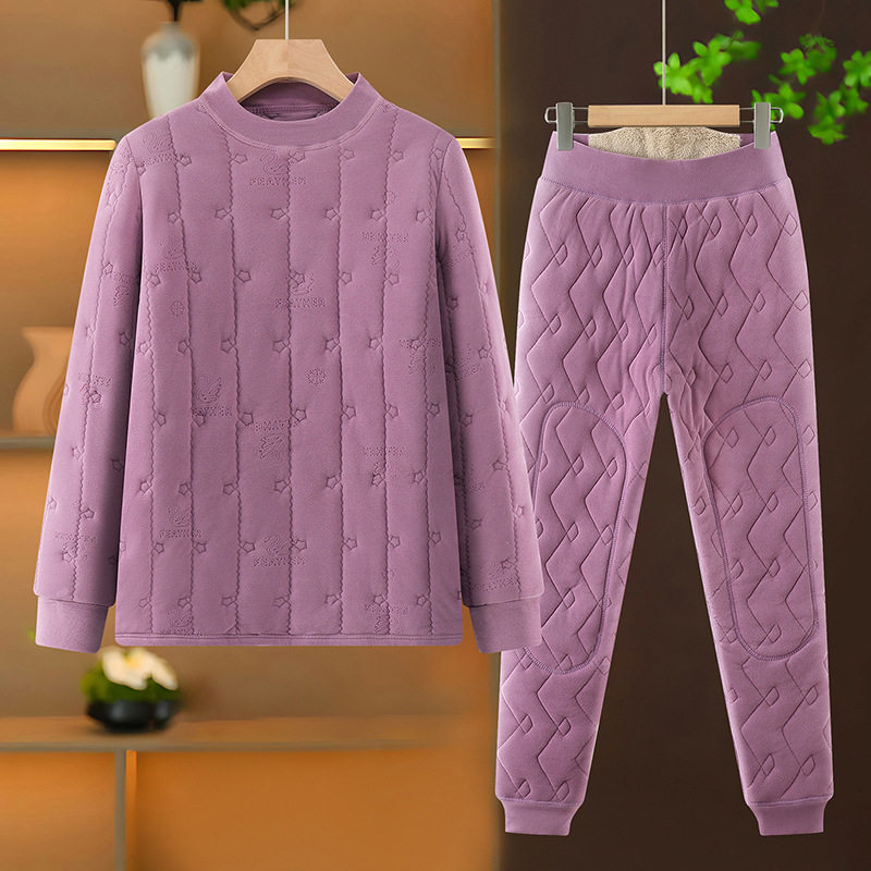 老人睡衣秋冬款纯色套头加厚保暖套装中老年妈妈棉衣棉裤家居服女