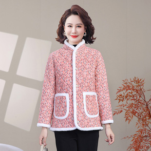 中年妈妈睡衣女款上衣单件冬季加绒加厚碎花小棉袄中老年家居服女