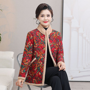 睡衣女款冬季加绒加厚碎花棉袄上衣中老年妈妈棉服保暖家居服单件