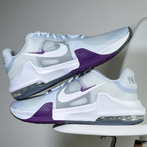 耐克 Air Max Impact 4 百搭舒适低帮篮球鞋男款白紫色DM1124-010
