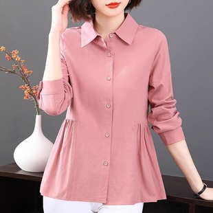 女装 上衣大码 2024年新款 洋气长袖 宽松妈妈女士衬衣服 时尚 春秋衬衫