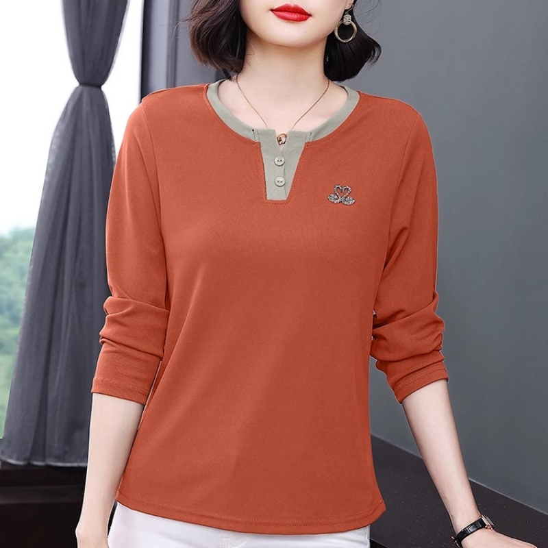 纯棉长袖t恤女装2025春秋季新款洋气妈妈上衣大码胖mm宽松打底衫