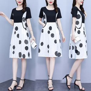 RM7593#大码女装2023春夏新款时尚印花宽松休闲胖妹妹中长款连衣裙