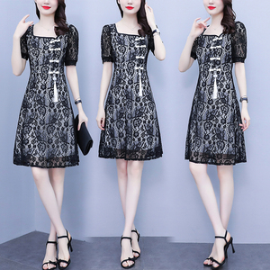 RM7607#大码女装2023夏季新款胖妹妹别致镂空旗袍改良显瘦蕾丝连衣裙