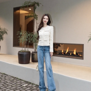 26新款 象牙白粗花呢亮片上衣外套/无袖连衣裙