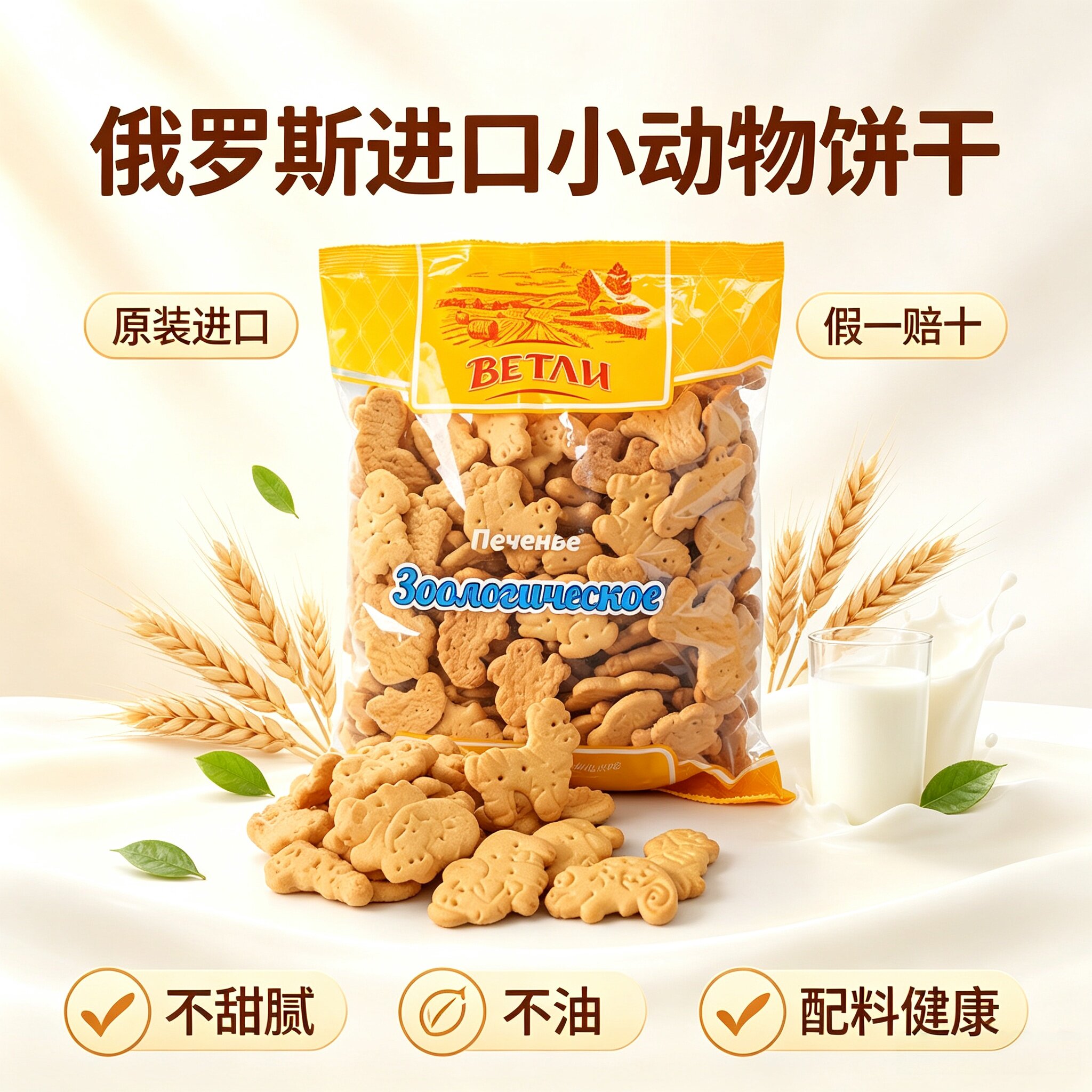 原装进口俄罗斯动物饼干韦得列牌全麦粗粮卡通低甜不油早餐零食