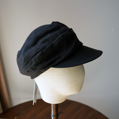 日系棉麻褶皱鸭舌帽女报童